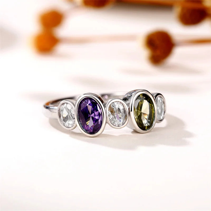New Item Vintage Rings for Women Inlaid Olive/Purple/White CZ Simple Stylish Lady's Finger Ring Party Anniversary Jewelry