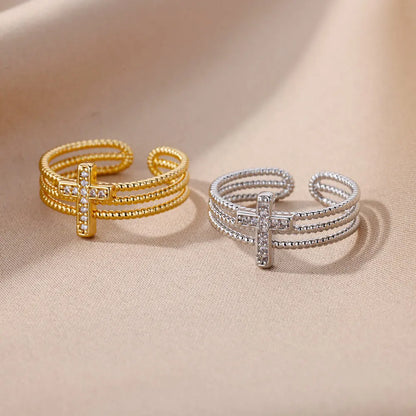 New in Zircon Cross Rings For Women Adjustable Stainless Steel Cross Ring Femme Design Luxury Wedding Jewerly Gift 2023 anillos