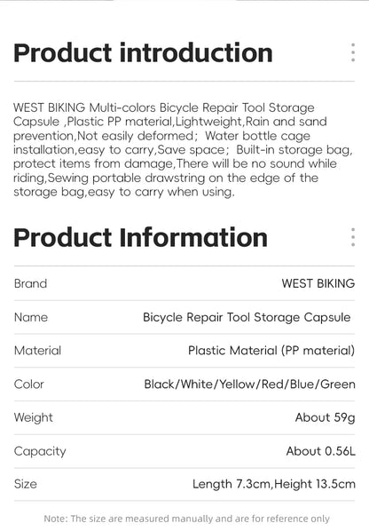 WEST BIKING Bicycle Repair Tool Storage Capsule Portable Waterproof Toolkit With Water Bottle Cage MTB Road Bike Accessories