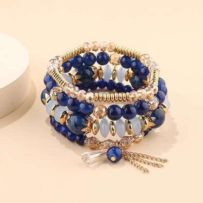 4Pcs New Tassel Charm Beads Bracelet Set For Women Colorful Glass Beaded Chain Bangle Men Bohemian Jewelry