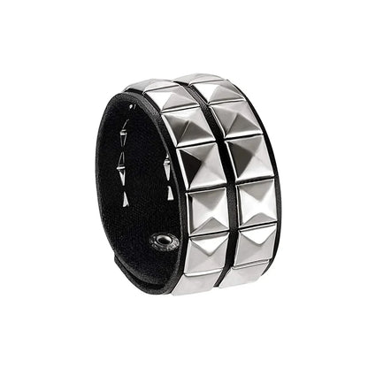 New Punk Fashion Men Black Cuff Leather Bracelet Wristband Metal Rivets Stud Charm Bangle for Women Rock Gothic Jewelry 2024