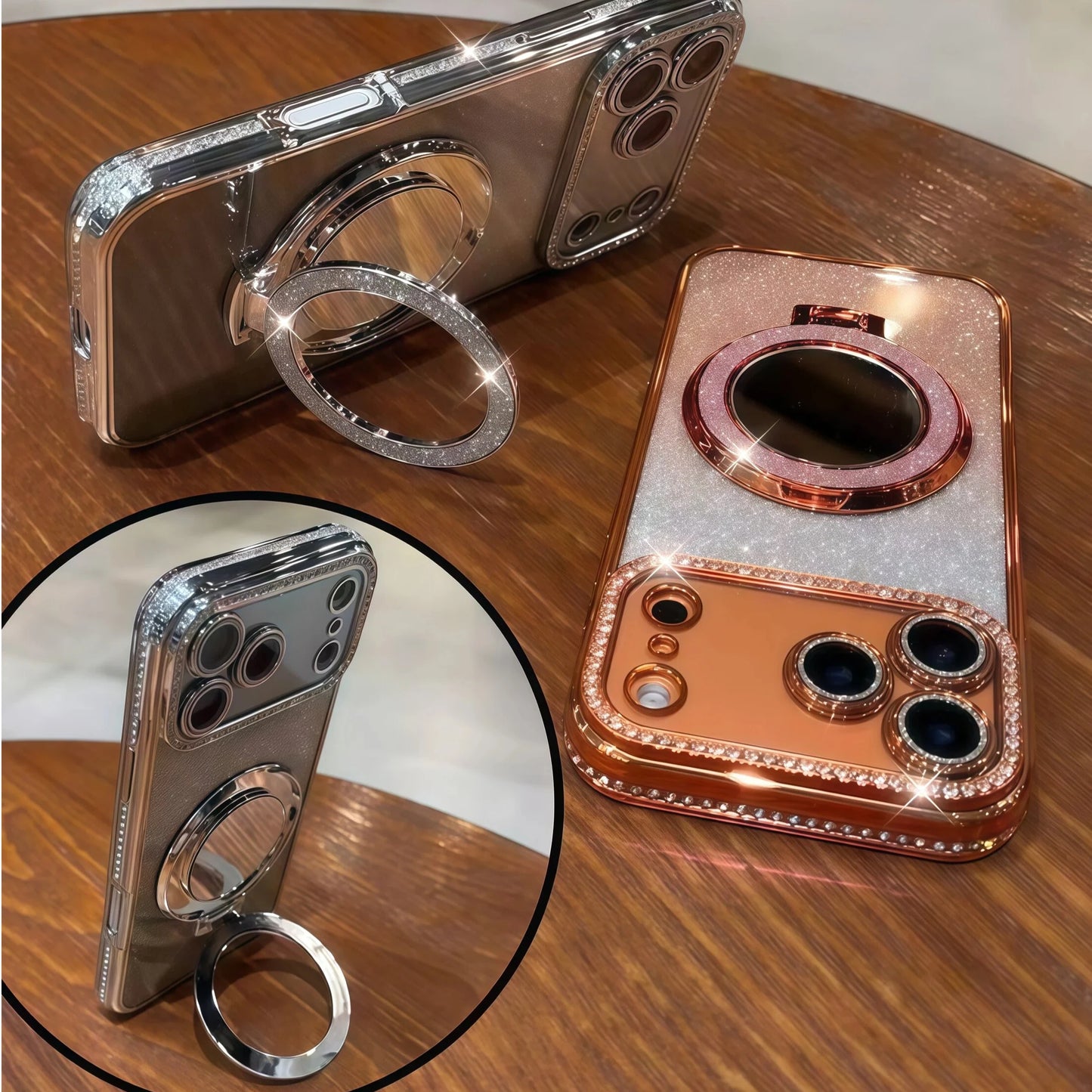 Glitter Mirror Case For iPhone 17 Pro Max 16 15 14 13 Diamond Makeup Cover