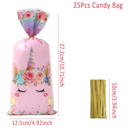 25/50/100pcs Unicorn Theme Candy Packing Bags Unicorn Birthday Party Decoration Kids Baby Shower Wedding Gift Bag Party Supplies