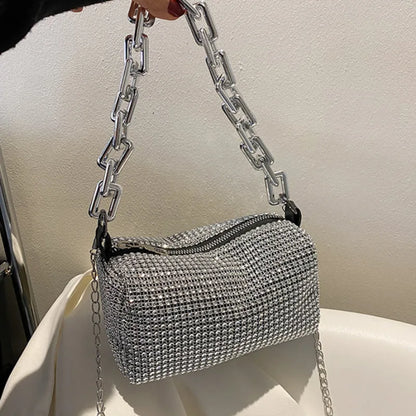 Allover Rhinestone Bucket Bag, Glitter Chain Prom Purse, Women's Mini Crossbody Bag (18cm*13cm*13cm)