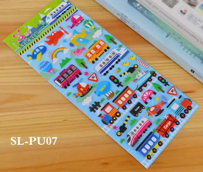 6 Sheets 3D Bubble Sticker Car Truck Plane Traffic Waterproof Cartoon Anime Stickers For Girl Boy Kids Funny Educational Toys