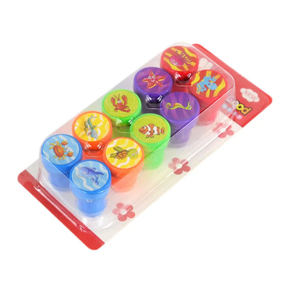 10pcs Cartoon Animal Unicorn Self-ink Stamps Toy Kids Birthday Party Favors Goodie Bag Pinata Fillers Boy Girl Christmas Gift
