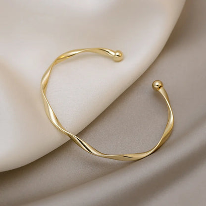 Retro Cuff Bracelet Opening Bangles for Women Minimalism Twisted Bracelets Wristband Jewelry Mom Wife Girls Birthday Gifts ﻿