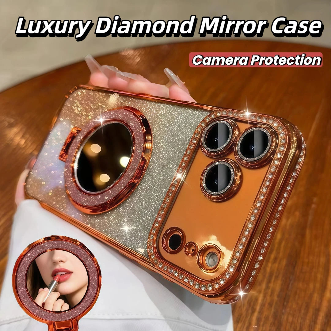 Glitter Mirror Case For iPhone 17 Pro Max 16 15 14 13 Diamond Makeup Cover