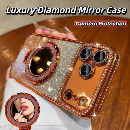 Glitter Mirror Case For iPhone 17 Pro Max 16 15 14 13 Diamond Makeup Cover