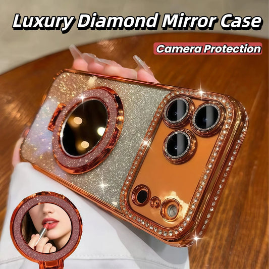 Glitter Mirror Case For iPhone 17 Pro Max 16 15 14 13 Diamond Makeup Cover