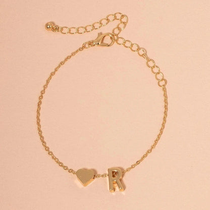 26 English Initial Letter Bracelets for Lovers Women Men DIY Personalized Name Alloy Heart-shaped Bracelets Jewelry Anniversary