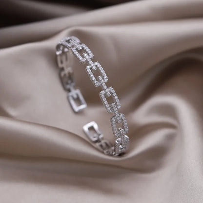 2024 French new design fashion jewelry two-color plated zircon letter X opening bracelet elegant women's daily work accessories