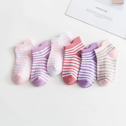 6/12 Pairs/lot 0-5 Yrs Cotton Children's Anti-slip Boat Socks For Boys Girl Low Cut Floor Kid Sock With Rubber Grips Polka dot