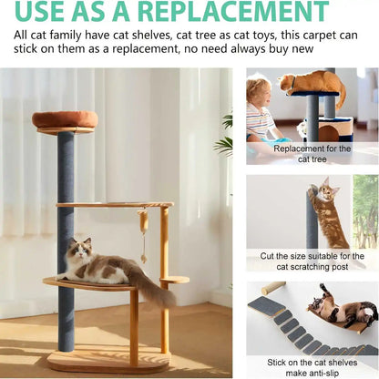 Trimmable Cat Scratcher Mat, Self Adhesive Carpet Mat Pad Replacement for Cat Tree Shelves Post Couch Wall Furniture Steps DIY