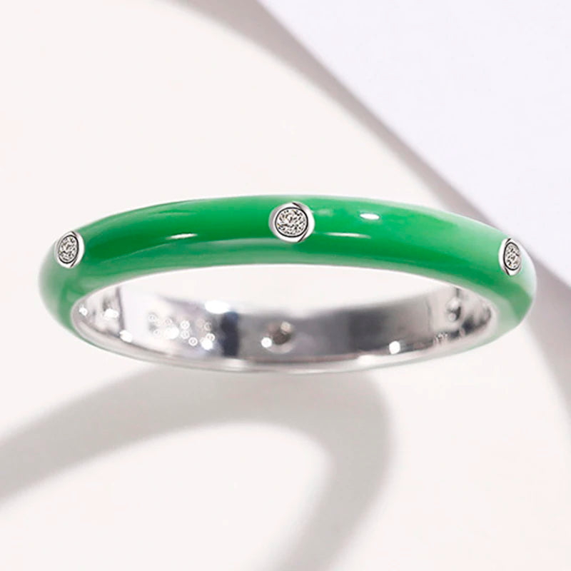 Rainbow Color Enamel Finger Rings for Women with Dazzling CZ Stone Exquisite Fashion Female Accessories Party Jewelry Hot