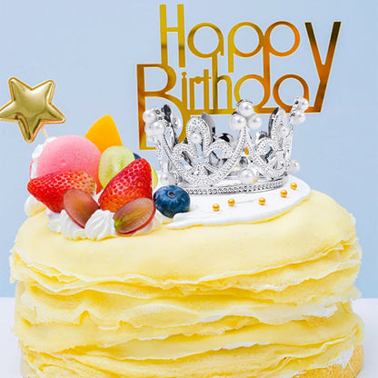 Mini Pearl Crown Cake Decoration Cupcake Topper Kids Hair Ornaments DIY Cake Baking Decoration For Wedding Birthday Party Decor
