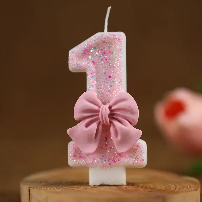 Cute Pink Bow 3D Number Cake Candles for Birthday Party Decorations Birthday Decoration  Cake Decorating Tools