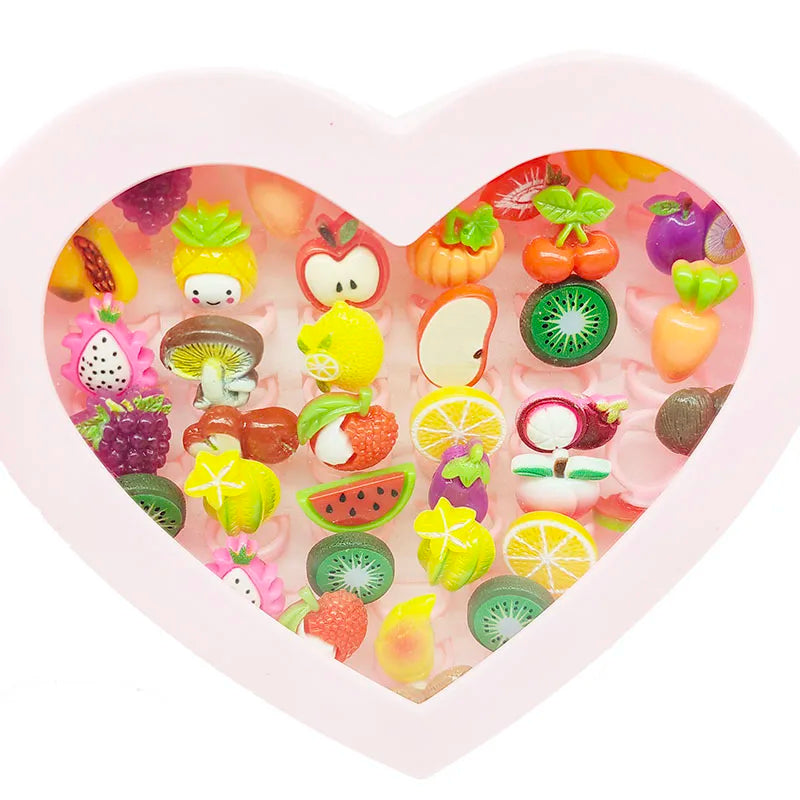 30pcs/Lot Wholesale Child Open Design Resin Candy Flower Finger Rings Plastic Pink Kid Ring Children Party Gifts Birthday Girls