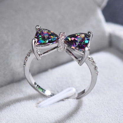 Personality Multi-colored CZ Bow Rings for Women Fancy Bride Wedding Ceremony Party Finger-ring Nice Gift Fashion Jewelry