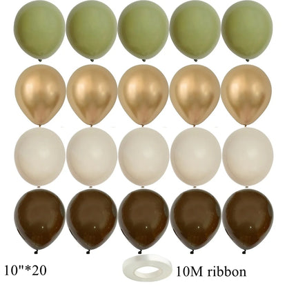 15/20PCS 10inch Vintage Balloons Retro Khaki Green Balloon Set for Wedding Anniversary Happy Birthday Party Decoration Supplies