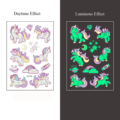 5 Sheets Luminous Tattoo Stickers Temporary Colorful Animal Dinosaur Tattoo Cute Tattoo Stickers Children's Body Tatto