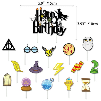 Hot Magic Academy Birthday Party Supply Disposable Banner Cake Topper Hanging Flag Harries Balloons Set Birthday Decoration