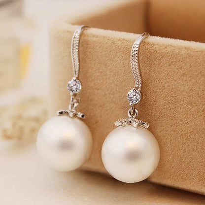 Luxury CZ Imitation Pearl Earrings for Women Silver Color Temperament Elegant Lady Earrings Wedding Party Fashion Jewelry