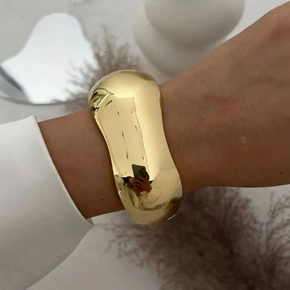 DIEZI Vintage Wide Cuff Bangles Hip Hop Punk Gold Silver Color Geometric Metal Spring Bangles For Women Bracelets Men Jewelry