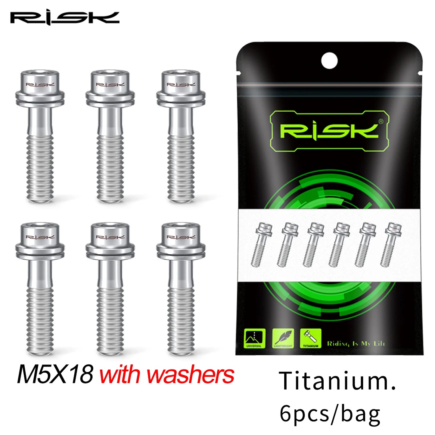 6pcs/bag RISK Bike Stem Bolts Bicycle Handlebar Fixing Screws Titanium Alloy M5x16 M5x18 M5X20 Wish Washers Hex Socket Head