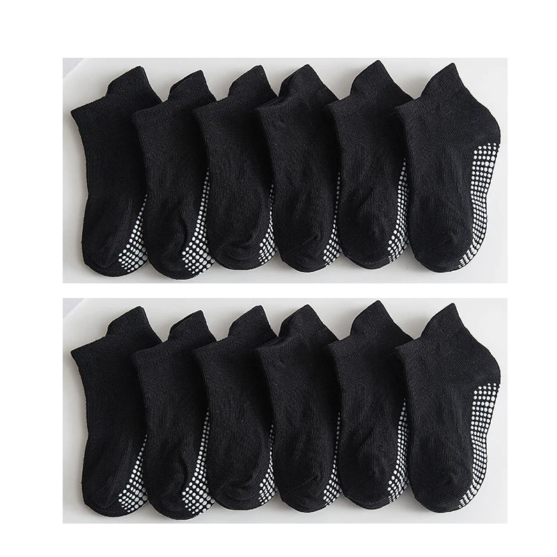 6/12 Pairs/lot 0-5 Yrs Cotton Children's Anti-slip Boat Socks For Boys Girl Low Cut Floor Kid Sock With Rubber Grips Polka dot