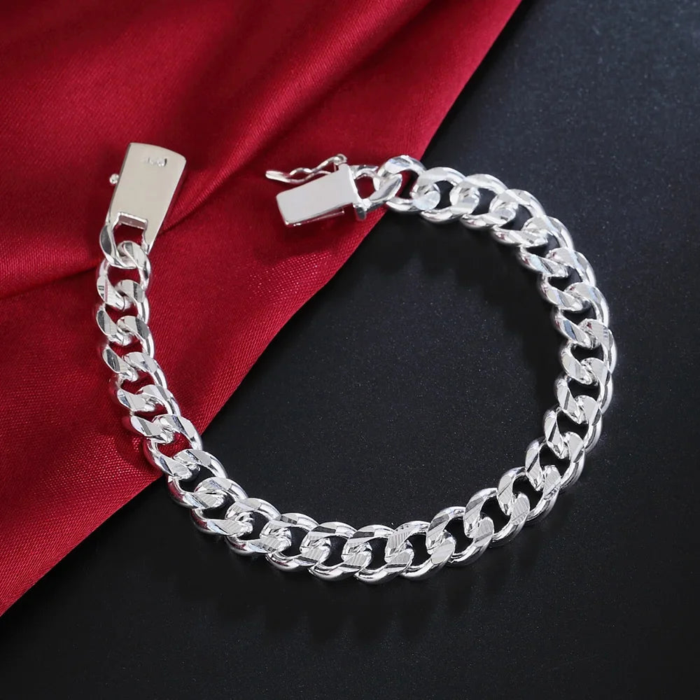 New Noble Women's Mens Fashion Silver Color Bracelet Fashion Jewelry Gift Men's 10MM Chain Square Beautiful
