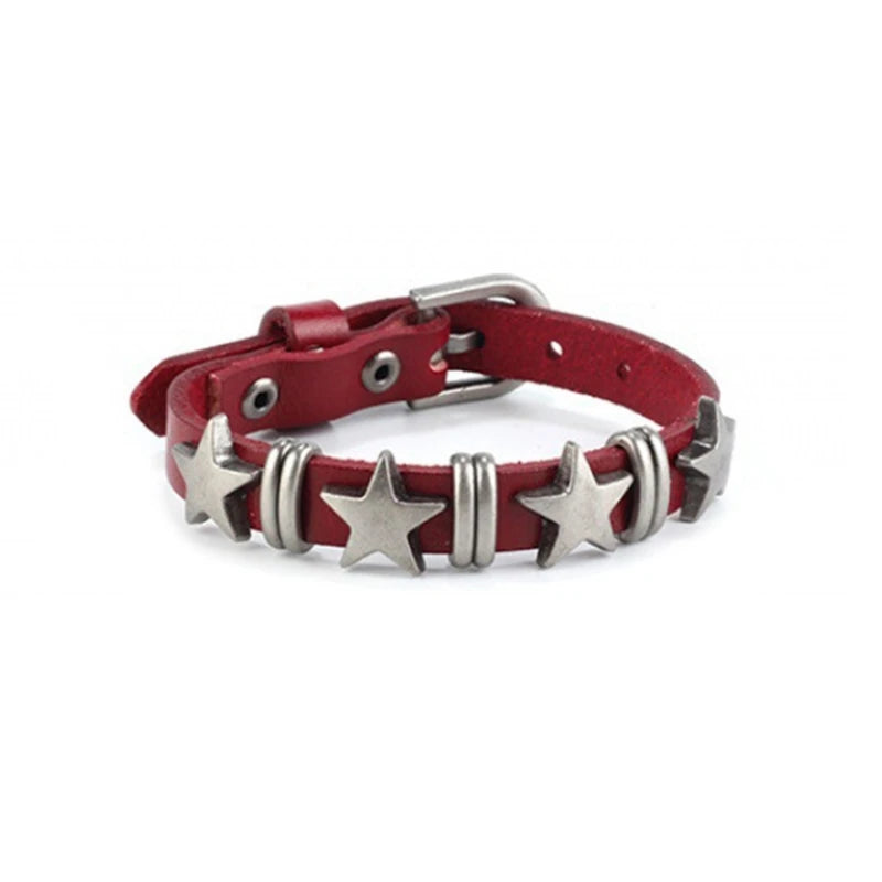 E0BF Goth Vintage Star Leather Alloy Bracelets For Women Men Gothic Retro Couple Bracelet Rock Party Jewelry Accessory-Decor