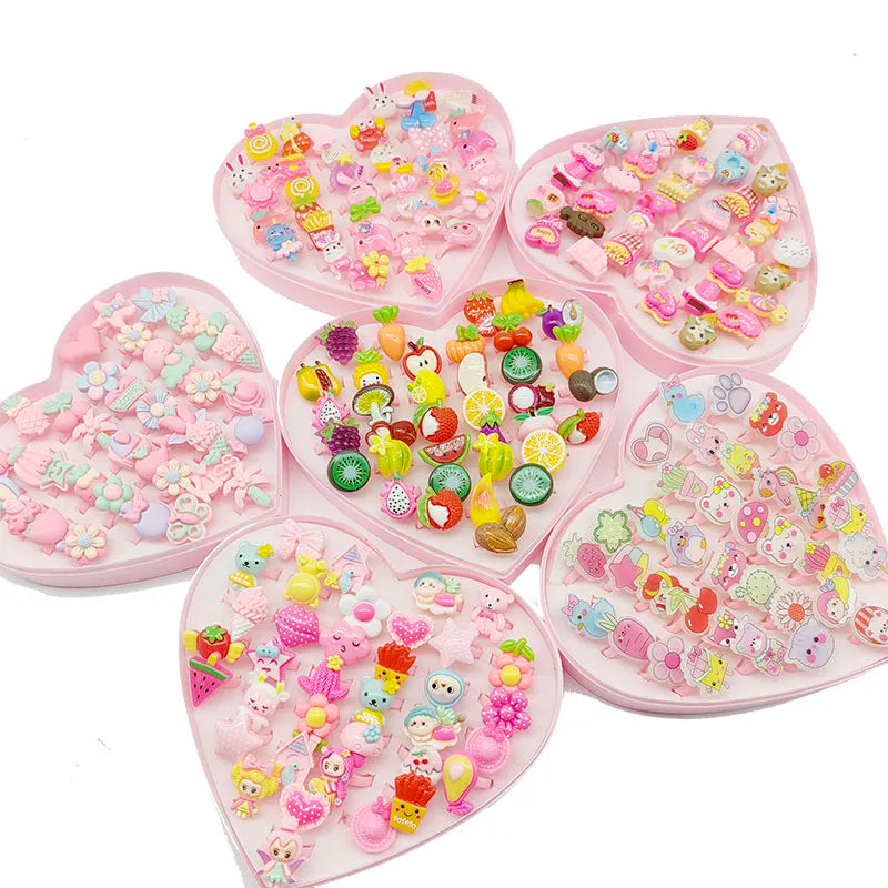 30pcs/Lot Wholesale Child Open Design Resin Candy Flower Finger Rings Plastic Pink Kid Ring Children Party Gifts Birthday Girls