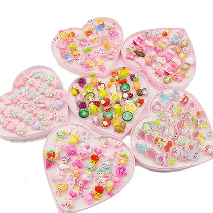 30pcs/Lot Wholesale Child Open Design Resin Candy Flower Finger Rings Plastic Pink Kid Ring Children Party Gifts Birthday Girls