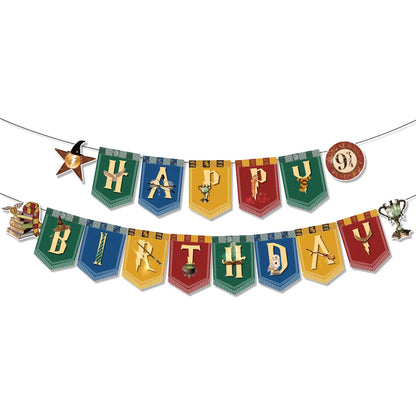 Hot Magic Academy Birthday Party Supply Disposable Banner Cake Topper Hanging Flag Harries Balloons Set Birthday Decoration