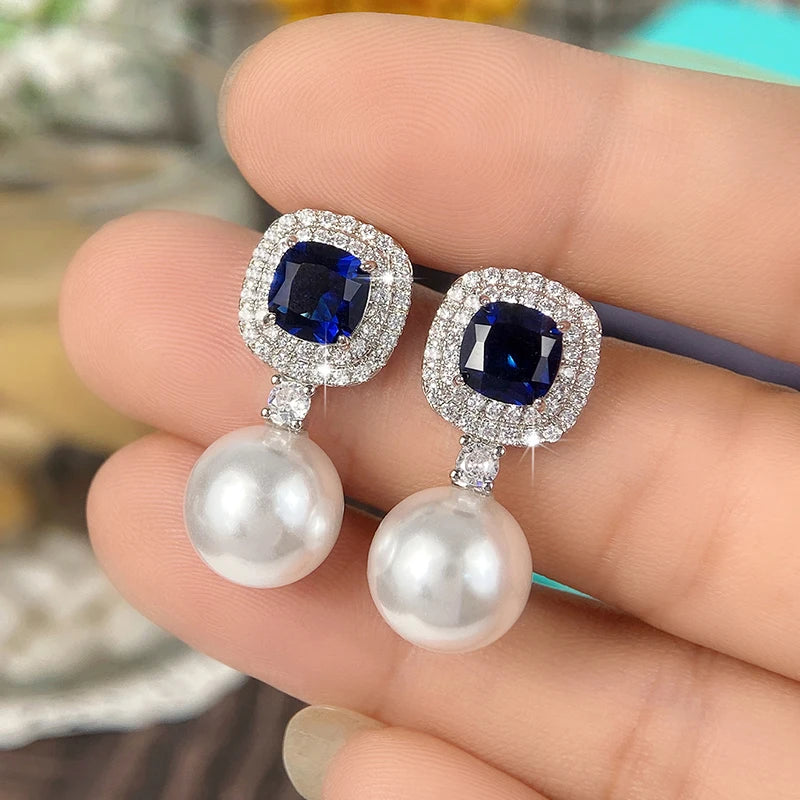 Luxury CZ Imitation Pearl Earrings for Women Silver Color Temperament Elegant Lady Earrings Wedding Party Fashion Jewelry