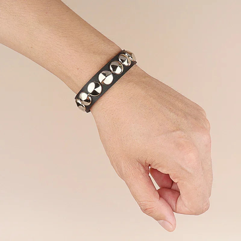 Punk Hip Hop Rock PU Leather Bracelet Unisex Trendy Chain Skull Pentagram Rivet Bracelet Party Jewelry Accessories