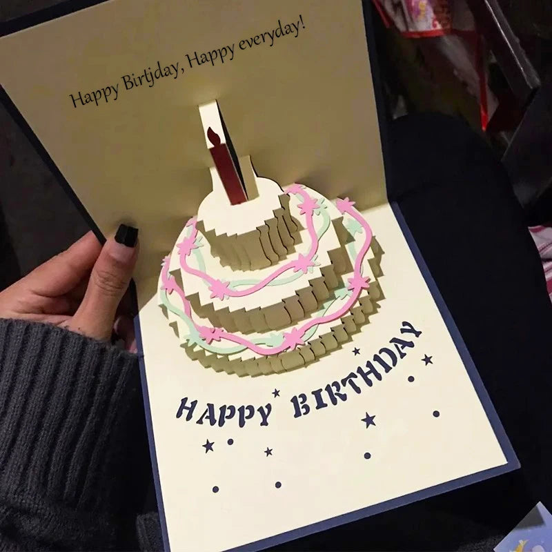 3D Light Music Birthday Card Pop Up Cake Creative Greeting Card Happy Birthday Party Gift Message Cards