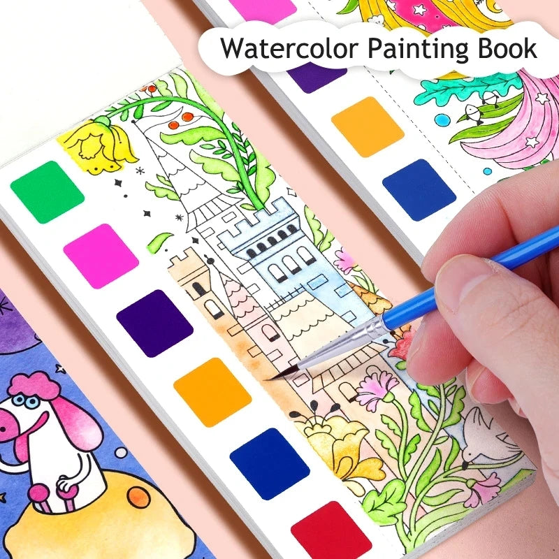 12/20 Sheets Watercolor Painting Book Portale Coloring Books Graffiti Picture Book Educational Drawing Coloring Toys for Kids