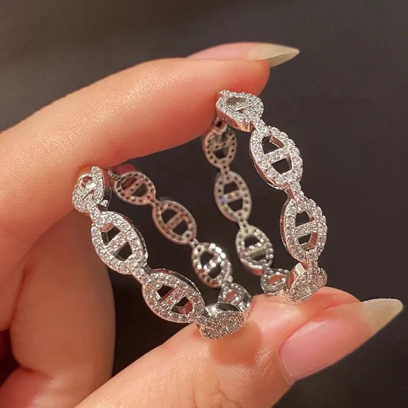 Gorgeous Circle Hoop Earrings Female Daily Party Accessories Luxury Silver Color Brilliant Zirconia Jewelry for Women