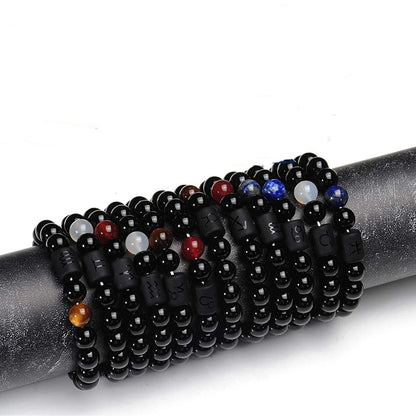 FTCY 10mm Zodiac Yellow Tiger Eye Stone Bracelet for Men Women Black Agate Crystal Elastic Cord Hand Chains Couple’s Jewelry