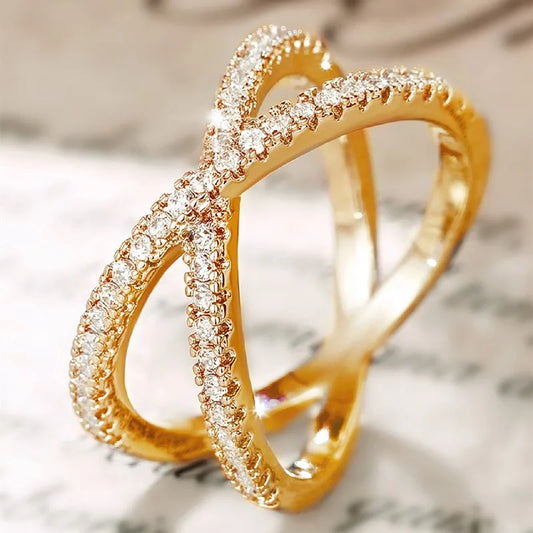 Simple Stylish Cross Shape Cubic Zirconia Rings for Women Fashon Female Finger Accessory Wedding Bands Statement Jewelry