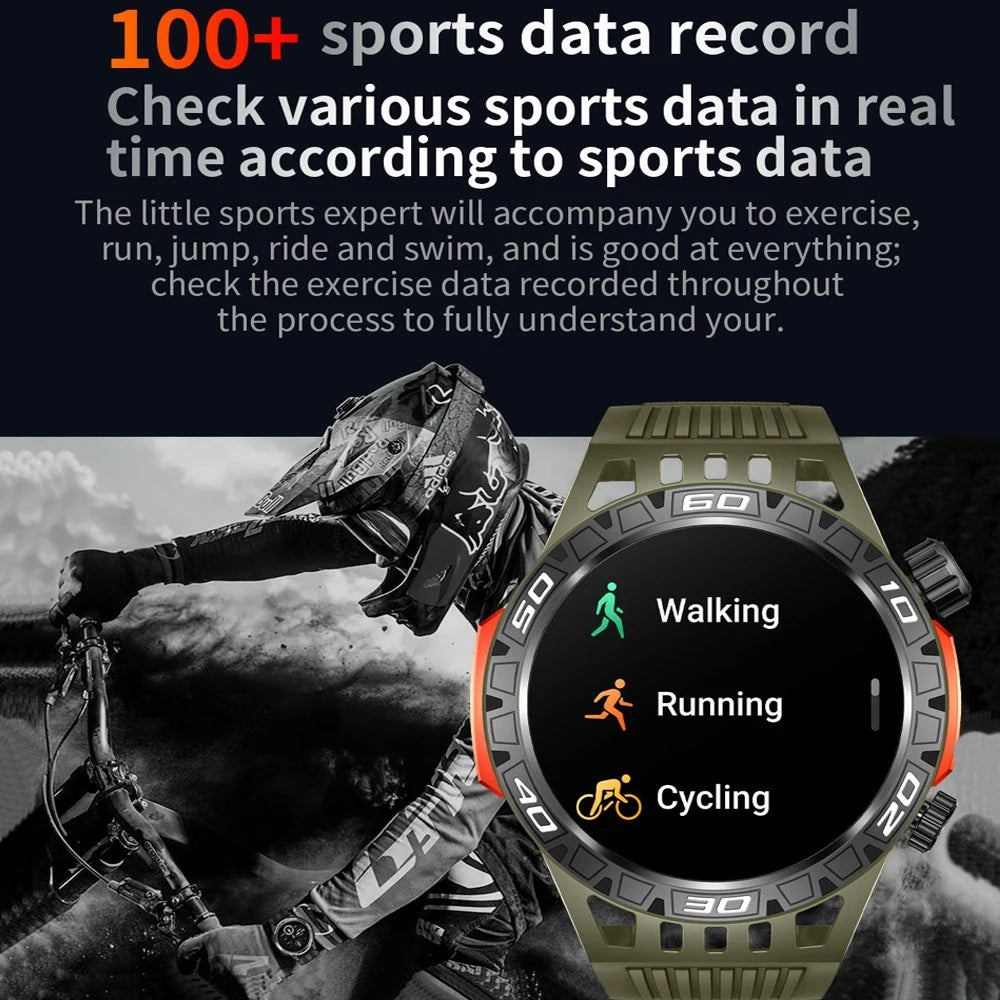 Outdoor Military Smart Watch Men's With LED lighting Bluetooth Call Smartwatch 3ATM IP68 Waterproof Compass Sports Fitness Watch