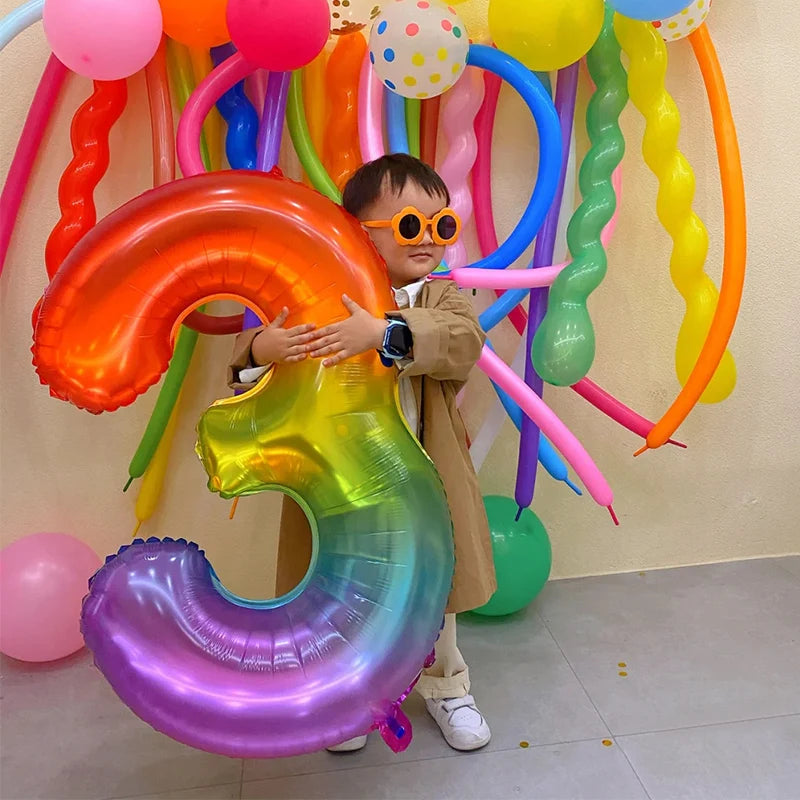 Digital Number Balloon, Aluminum Foil, Gradient Rainbow, Birthday Party, Wedding, Christmas Decoration, 40"