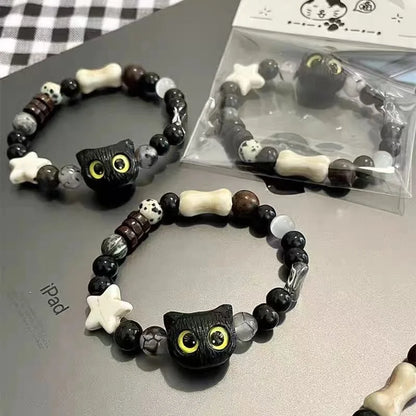 Cute Cat Bracelet For Women Funny Black Cat Bead Adjustable Braided Rope Charm Bracelets For Couple Friends Harajuku Jewelry