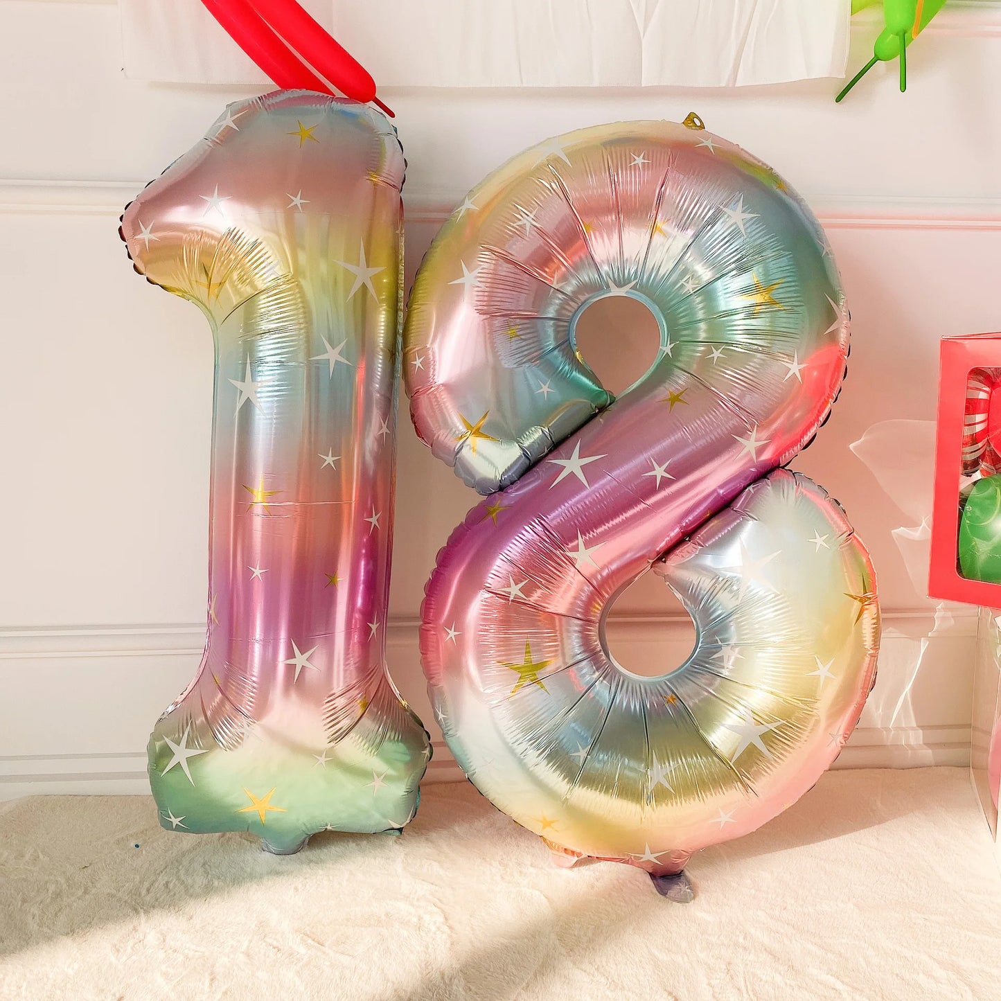Digital Number Balloon, Aluminum Foil, Gradient Rainbow, Birthday Party, Wedding, Christmas Decoration, 40"