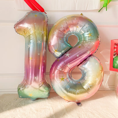 Digital Number Balloon, Aluminum Foil, Gradient Rainbow, Birthday Party, Wedding, Christmas Decoration, 40"