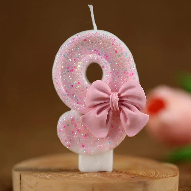 Cute Pink Bow 3D Number Cake Candles for Birthday Party Decorations Birthday Decoration  Cake Decorating Tools