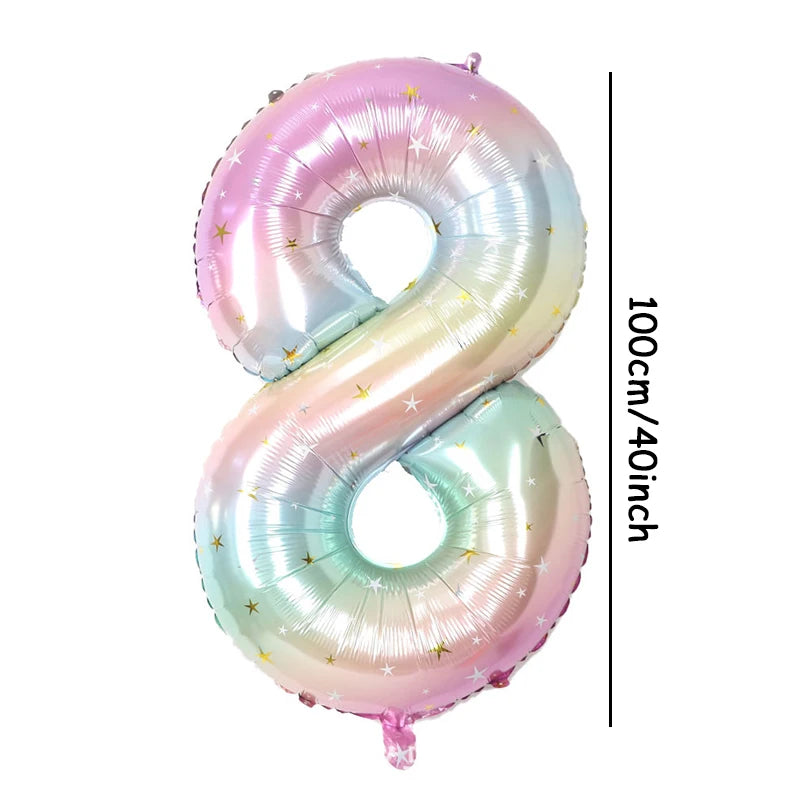 1pc 40inch Pastel Rainbow Number Foil Balloons Star Sky Gradient Digital Balloon Kids  Birthday Party Decorations Helium Ball