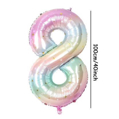 1pc 40inch Pastel Rainbow Number Foil Balloons Star Sky Gradient Digital Balloon Kids  Birthday Party Decorations Helium Ball